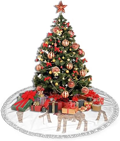 3 חצאית עץ חג המולד של צבי, מחצלת חצאית עץ חג המולד עם ציצית לעיצוב מסיבת חתונה לחג 48