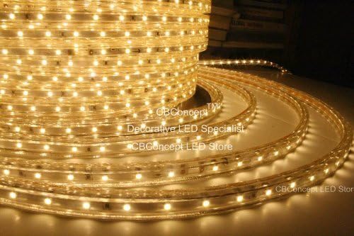CBCONCEPT UL רשום, 16.4 רגל, 1800 לומן, 3000 אלף לבן חם, לעומק, 110-120V AC גמיש רצועת LED רצועה אור, 300 יחידות 3528 נוריות