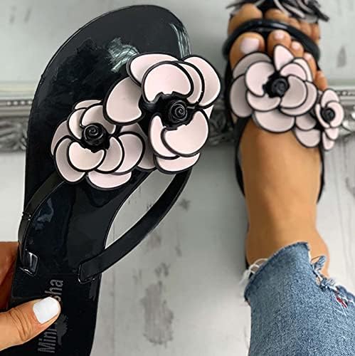 סנדלי חוטיני לנשים פרחי אופנה קליפ-על מחליקות סנדלים, נערות נוער נעלי בית שטוחות סנדלים נעלי חוף חיצוניות
