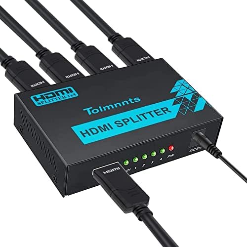 Tolmnnts HDMI מפצל 1 ב -4 החוצה מופעלת על ידי מתאם AC, מפצל מופעל HDMI תומך ב- 4K@30Hz 3D מלא HD1080P, תואם
