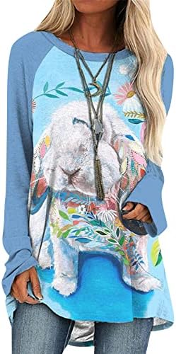 גראסווה חולצות שרוול ארוך מזדמן לנשים ארנב מצחיק הדפס סווטשירטים טוניקה
