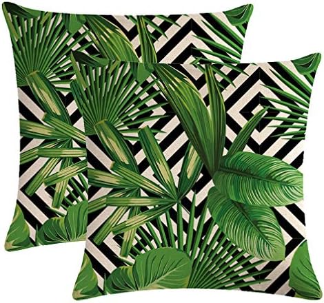 Ulove Love Yourself 2pack עלים ירוקים טרופיים זורקים כיסוי כרית עם רקע גיאומטרי בית דקורטיבי כרית מרובעת מכסה כותנה