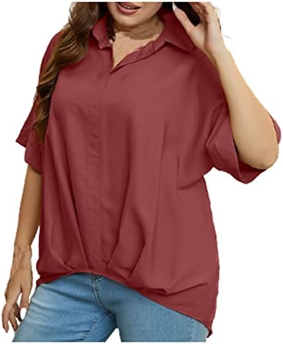 חולצות לנשים לבוש מזדמן פלוס גודל כותנה צמרת צוואר דש צוואר חולצות שרוול קצר