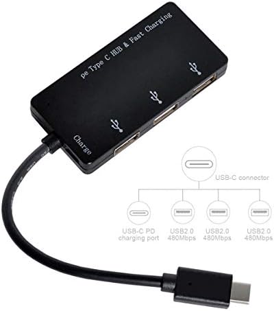 Xiwai USB-C Type-C עד 3 יציאות רכזת USB 2.0 מתאם כוח נקבה ופ.ד.