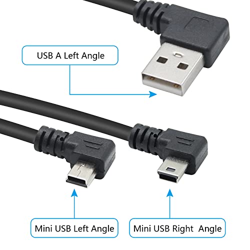 כבל USB מיני קצר 9 אינץ ', מצלמה מיני כבל חשמל USB, 90 מעלות USB זווית שמאלית למיני זווית שמאל וזווית ימנית טעינה