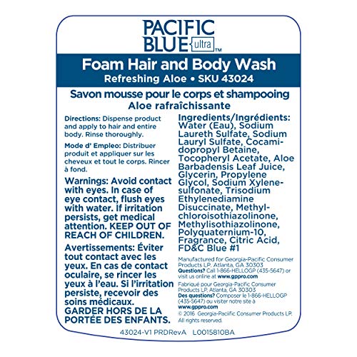 פסיפיק כחול פסיפיק אולטרה קצף שיער וגוף מילוי סבון על ידי GP Pro, ניחוח אלוורה מרענן, 43024, 1200 מל למילוי מחדש,