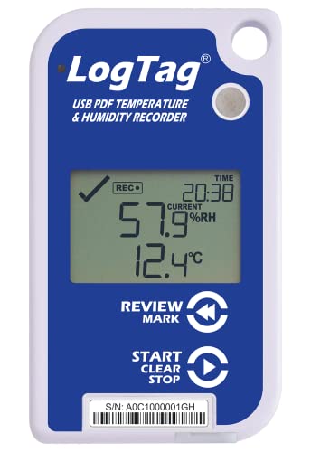 Logtag uhado-16, לוגר נתונים רב-שימושי, טמפרטורה ולחות, 16,000 קריאות, עם תצוגה, עם USB, לבן/כחול