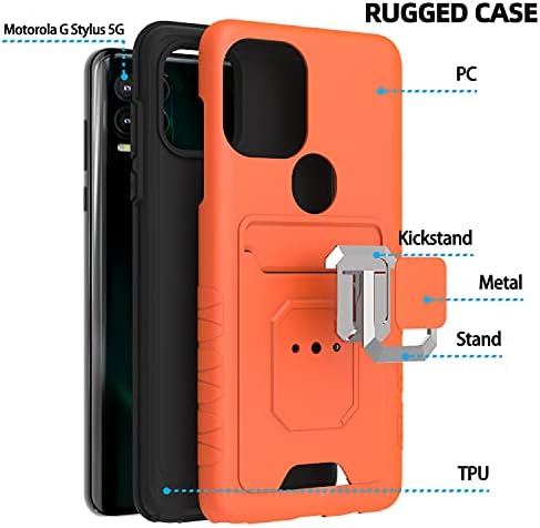 מארז טלפון של NKASE עבור מוטורולה מוטו G Stylus 5G 2021, שכבה כפולה Moto G Stylus 5G Case עם מחזיק קלפים מגנטי עמדת