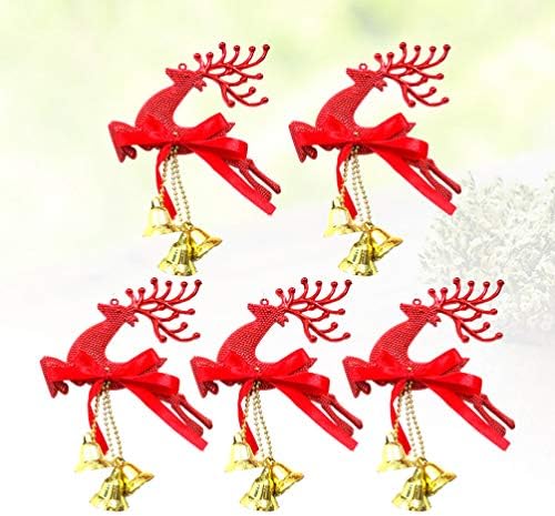 Happyyami 5 יחידים איילים עץ חג המולד קישוטי תלייה עם פעמון פעמון פעמון איילים תלויים עם פעמון פעמון ג'ינגל פעמון
