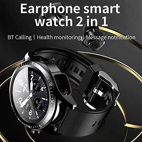 שעון חכם עם אוזניים לגברים, שעון כושר עמיד למים עגול IP66, שעון Bluetooth בגודל 1.28 אינץ