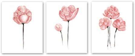 3 סט - צבעי פרחים בצבעי מים דפוס אמנות פרחים ורוד, פוסטר ורוד בד קיר קיר הדפסת אמנות לבנות קישוט לחדר שינה