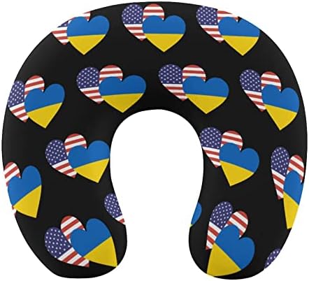 דגל לב אמריקאי אוקראיני כרית נסיעות ראש וצוואר תמיכה בצוואר כרית זיכרון קצף כרית משענת ראש בצורת U