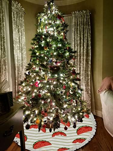 Xollar 48 אינץ 'גדול חצאית חג המולד חצאית מחצלת פרוסת אבטיח, קישוטים לעץ חג המולד לחופשת מסיבת חורף ראש השנה עם גדילים