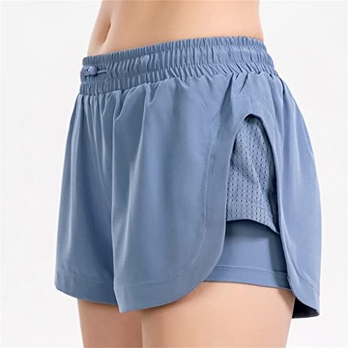 מכנסי יוגה לנשים בקיץ 2 ב 1 מכנסי ספורט ריצה קצרים שכבה כפולה ללבוש אימוני כושר נושם