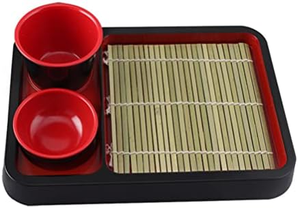 KICHVOE 1 סט צלחות אטריות סובה יפניות עם סושי מחצלת ניקוז מגשי הגשה עם כוס טבילה סט אוכל חטיף לוח מגש למטבח