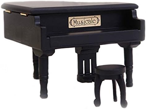 קופסת פסנתר פסנתר עץ רטרו, קופסת מוזיקת ​​מתנה של סימולציה מעץ, קופסה מוזיקלית של אדלוויס, עם תנועת ציפוי כסף, שחור
