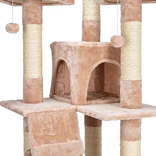 66 סיסל קנבוס חתול עץ מגדל דירה ריהוט שריטה הודעה לחיות מחמד בית לשחק חתלתול עם מפנק מוטות בז'