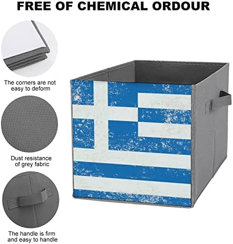יוון דגל מתקפל אחסון פחי מתקפל קופסות בד קוביית פשוט ארגונית עם ידיות לבית שינה בגדי צעצועי ספרים 10 איקס 10 אינץ