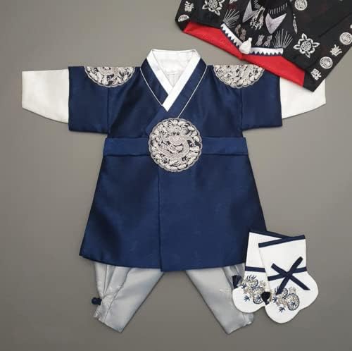 OUJIN I BOY קוריאני חיל הים הכסף HANBOK 100 ימים ~ 15Y/O שמלה מסורתית קוריאנית תינוקת תינוקת ילדים HANBOK