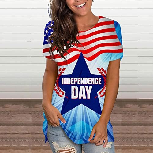 יום העצמאות צמרות נשים ארהב דגל ארהב חולצות שרוול קצר