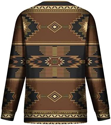נשים מערבי האצטקים אתני חולצה בציר גיאומטרי גרפי סווטשירט צווארון עגול רופף בכושר חולצה מזדמן ארוך שרוול טוניקת