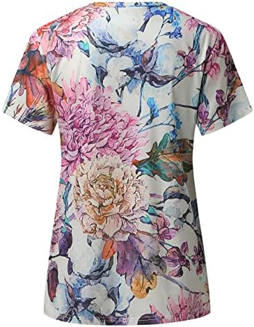 קיץ נשים שרוול קצר צוואר צוואר פרח מודפס חולצות טופ חולצות חולצות מזדמנים