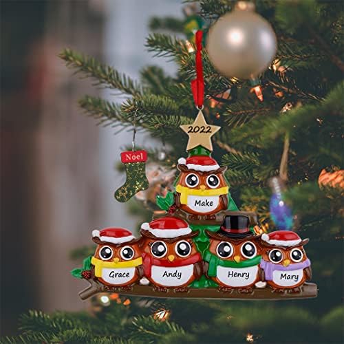 משפחת ינשוף מקסורה של 4 קישוט עץ חג המולד - קישוטים לחג המולד בהתאמה אישית משפחה בת 4 - מתנות מזכרת חג המולד ייחודיות