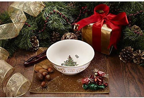 ספוד עץ חג המולד זהב אוסף ספל תה ותחתית, סט של 4, קפה כוס לאטה, קפוצ ' ינו, אספרסו, ותה ספל, 7-אונקיות, עשוי חרס