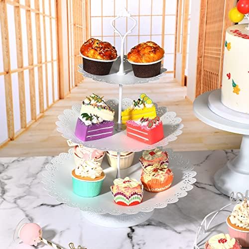 סט של 5 עוגת עומד סופגניות מחזיק, לבן מתכת עוגת קינוח דוכן תצוגת הקאפקייקס הכן שולחן קישוט להגשת מגש עבור תינוק