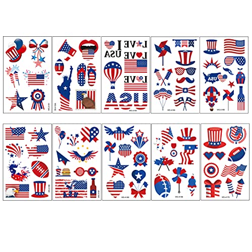 למעלה מצחיק זמני קעקועים, 90 יחידות עצמאות יום קעקועים אמריקאי דגל אדום לבן & מגבר; כחול עיצוב ארהב גוף אמנות פטריוטית מדבקות