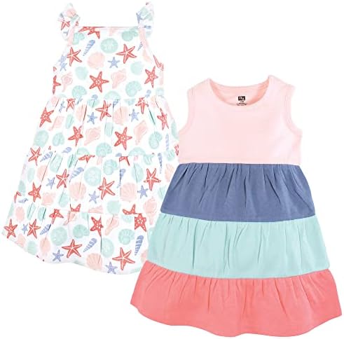 שמלות כותנה של הילדות לתינוקות של הדסון, קליפות ים רב-צבעוניות, 0-3 חודשים