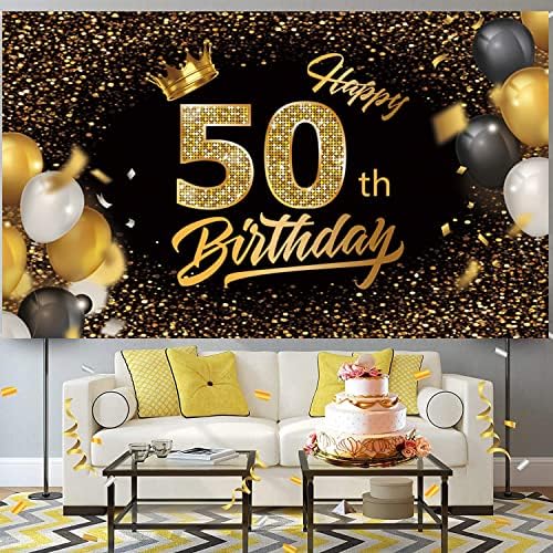 שמח 50 יום הולדת באנר קישוטי שחור וזהב 50 שנה ישן יום הולדת רקע ספקי צד שמח 50 יום הולדת קישוטים לנשים