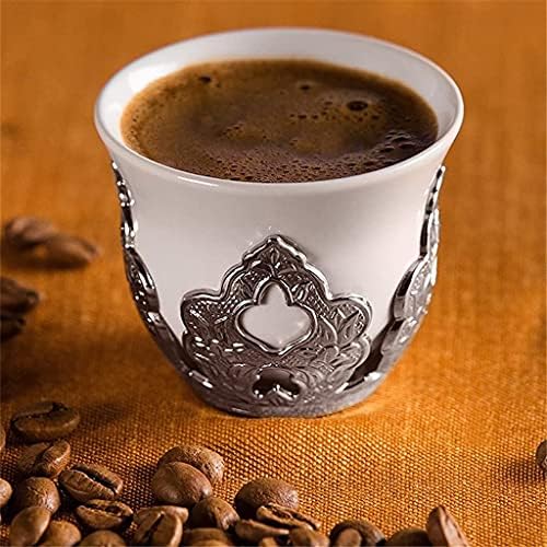 כוסות חרסינה קפה של כלי שולחן עם מחזיקים מוגדרים ליום הולדת של 6 אנשים מתנה כסוף תוצרת טורקיה יוניסקס
