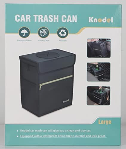 K Knodel Cab Can עם מכסה, פח אשפה של מכוניות חסינות דליפה עם כיסי אחסון, שקית זבל אוטומטית אטומה למים תלויה למשענת