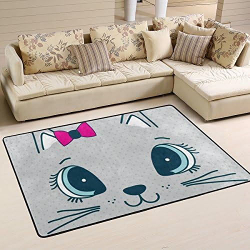מחצלות שטיחים קלות משקל קל משקל שטיחים שטיחים רכים שטיח שטיח שטיח לילדים חדר סלון חדר שינה 72 x 48 אינץ 'פרצוף חתול