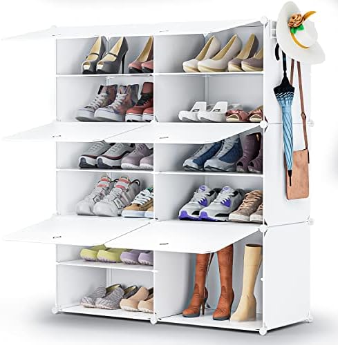 Neprock 20-חבילות חריצי נעליים שחורות חריצים מארגן עם 6 מארגן מדפי נעליים לבנים של שכבה