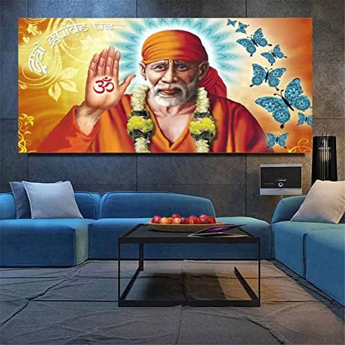 פוסטר ציור שמן TOMART SAI BABA של Shirdi Hindu Saints קישוט קלטות בד צביעת קיר פוסטר לאמנות לחדר שינה עיצוב