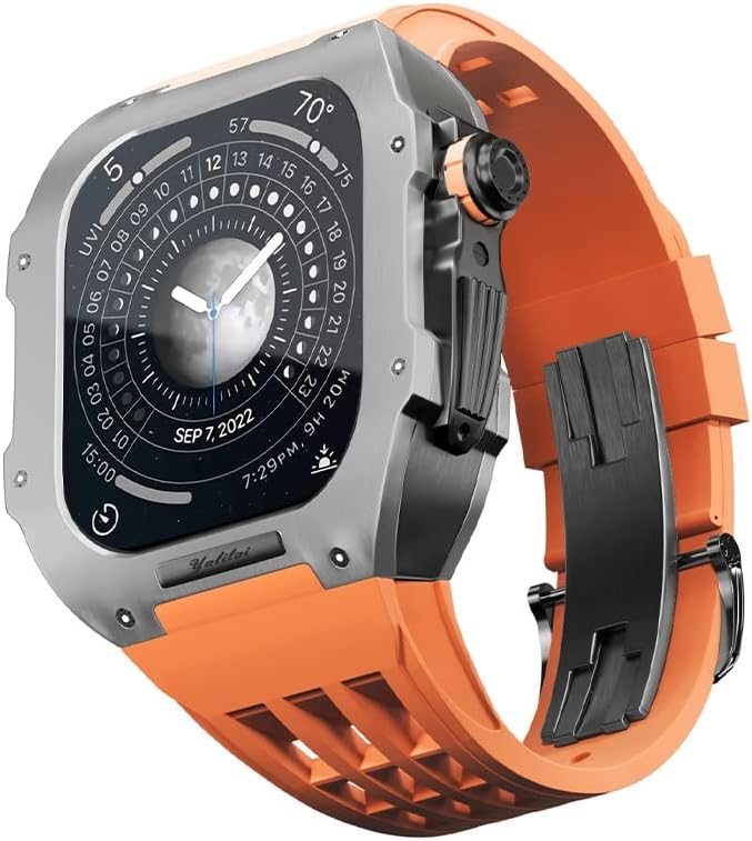 להקת שעון יוקרה של Soumix ， עבור Apple Watch 6/5/SE/4 Case Titanium Case+Fluororubber Band Watch Band for Iwatch 44 ממ