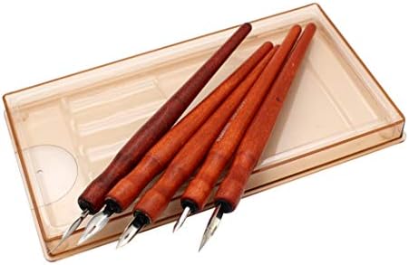 סט עט טבילה של הילנטו קומיקס, 5 אמן מטפל עט עץ מעץ מצוירים עט סט קליגרפיה טבילה עטים עם 5 ציפורניים-נהדר למנגה/קומיקס/קליגרפיה/אמנות