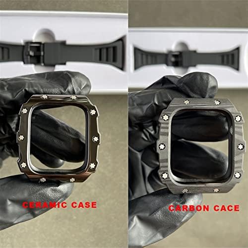 מארז סיבי פחמן של CNHKAU לשינוי פס שעון Apple 7 45 ממ 44 ממ 41 ממ קרמיקה קרמיקה רצועת גומי רצועת גומי לסדרה IWatch
