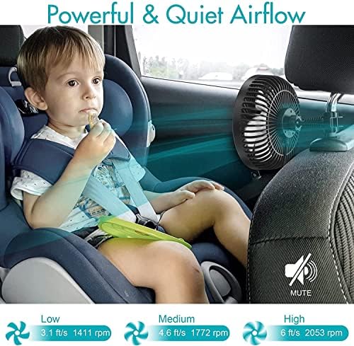 Askpulion 6 מאוורר מכוניות לתינוק, 3 מהירות קליפ מאוורר מושב לרכב לתינוק, סיבוב 360 מעלות מאוורר נייד לרכב רכב רכב רכב רכב