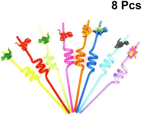 8 יחידות חד פעמי צבעוני פלסטיק קשיות ילדים מסיבת קישוט קטן דינוזאור מעוקל קש 8 צבעים רך שתיית קש עבור מסיבת יום הולדת