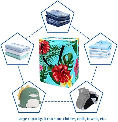 פרחים בעלים הטרופיים הדפס סל כביסה מתקפל, סלי כביסה עמידים למים 60 ליטר אחסון צעצועי כביסה לחדר שינה בחדר האמבטיה