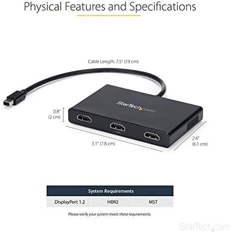 STARTECH.com מתאם MULTI MUNTOR 3 -יציאה - MINI DisplayPort ל- HDMI MST Hub - Triple 1080p/Dual 4K 30Hz - MDP 1.2 עד 3X