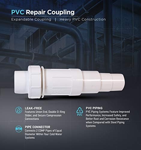 שסתום קו אמצע 567SD012 צימוד תיקון PVC כבד; התאמת צינורות הניתנת להרחבה; 1/2 ''; פלסטיק לבן