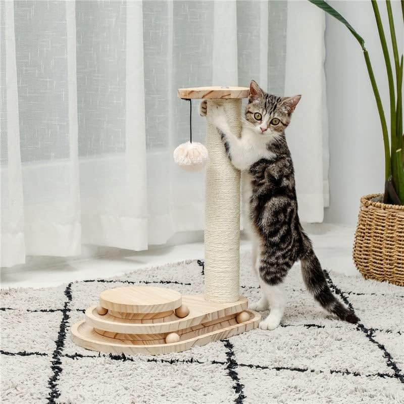 Walnuta אינטראקטיבי צעצוע חתול עץ שכבה כפולה סיבוב מסלול חכם כדור חתול עמוד מגרד עם צעצועים אינטראקטיביים בכדור משתלש