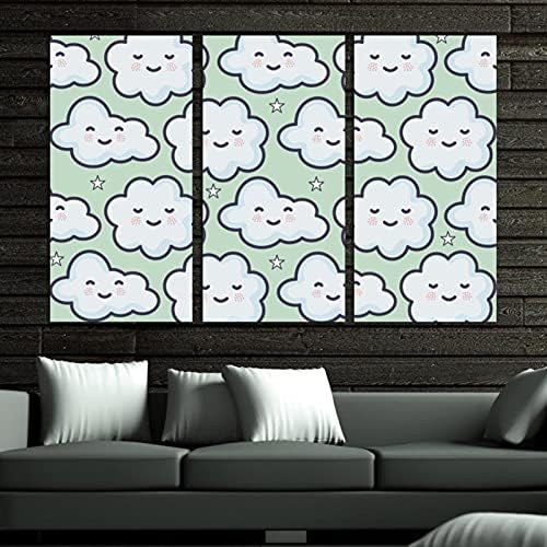 3 פאנלים ממוסגרים קיר קיר קיר קאוואי ענני שמן ציורי שמן אמנות ביתית מודרנית מוכנה לתלות 12 x24