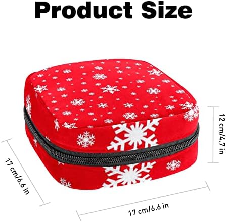 מפית סניטרית אחסון תיק, תקופת תיק, כרית סניטרית פאוץ, קטן איפור תיק, חג המולד פתיתי שלג אדום דפוס