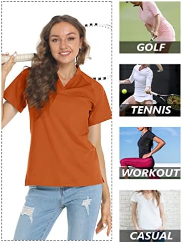 Tacvasen נשים V צוואר גולף פולו חולצות שרוול קצר ללא צווארון UPF 50+ הגנה מפני חולצות יבש מהירות חולצות יבש