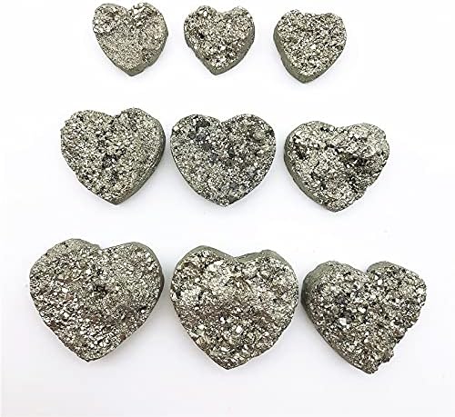 SUWEILE JJST 1PCS צורת לב של פיריט טבעי גבישים קוורץ גבישים גולמיים ומינרלים אנרגיית ריפוי דגימה מתנה לעיצוב הבית מתנה 0315